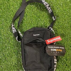 Supreme Black Cordura Shoulder/Crossbody Bag with Logo Strap